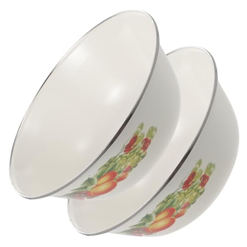 TOGEVAL 2pcs Enamelware Ramen Bowls Vintage Retro Style Microwave Safe Mixing Soup Bowls for Home Kitchen Dining Tableware with Random Pattern for Noodles Salad and Quick Meals