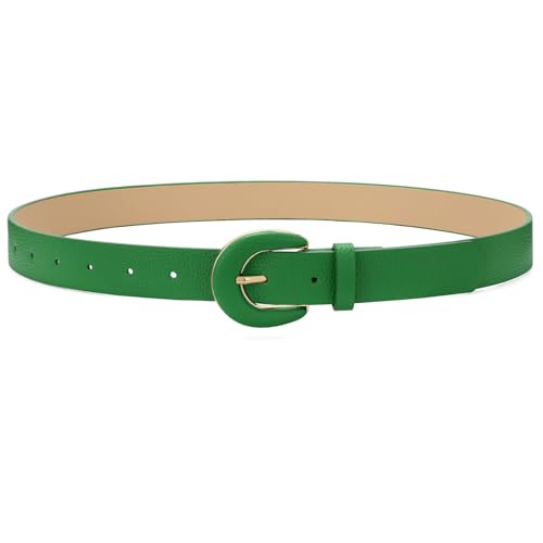 WHIPPY Womens Leather Belts for Jeans Pants Dress Black Leather Belts for Women Casual Fashion Ladies Waist Belts Green M
