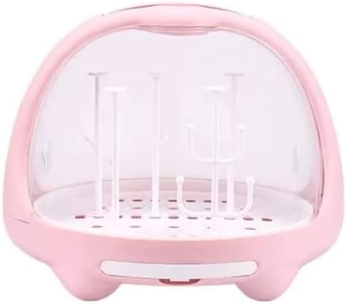 Giawkca 哺乳瓶乾燥ラック 哺乳瓶立て カバー付き ほこり防止 哺乳瓶水切り 衛生的 哺乳瓶スタンド 抗菌 清潔 取り外し 収納ボックス 乾燥 持ち運び便利 大容量 (ピンク)