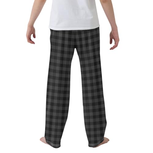 CaTaKu Boys Dark Grey Buffalo Plaid Pants for Boys Girls Wide Leg Sweatpants Kids Long Bottoms with Pockets Size 6-14Y2