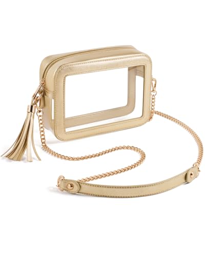 Unilily Clear Bag for Stadium Events, Clear Crossbody Bags for Women Stadium Approved Purse for Concerts Sports Festivals Events, Gold