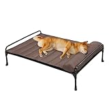 Veehoo Elevated Raised Dog Bed+Waterproof Removable Pillow-Top Mat, Cooling Outdoor Dog Cot Bed with Railing for Large Sized Dogs-Pet Cot Dog Hammock Bed Elevated Dog Couch Ded with Bolster-35 x 22"