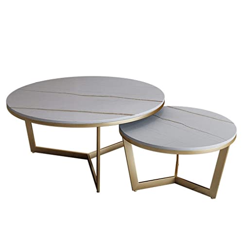 Modern Round Coffee Table Set Nesting End/Side Tables with Storage Shelf Metal Frame Legs Contemporary Sofa Table for Living Room Furniture