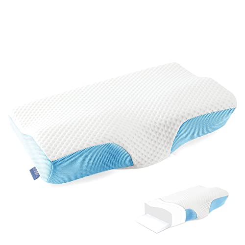 Cozyide Cervical Pillow Contour Memory Foam Pillows For Neck And Shoulder Pain Relief Adjustable Ergonomic Orthopedic Pillows For Side, Back And Stomach Sleepers With Washable Cover Light Blue #TOP12