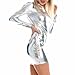NewL Womens Tight Dress Clubwear Metallic Shiny Bodycon Dress Crew Neck Long Sleeve Pencil Dresses Rave Bar Dress for Pole Dancing (M, Silver)
