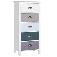 HOMCOM Slim Storage Cabinet Organiser, Chest of Drawers, 5-Drawer Dresser with Metal Handle for Living Room, Bedroom, Blue