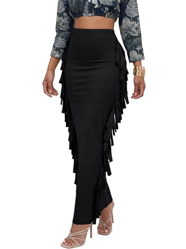 Black Fringed Maxi Skirt