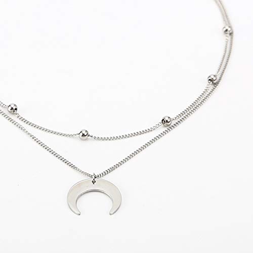 Crescent Pendant Necklace Layering Titanium Chain Choker for Women3