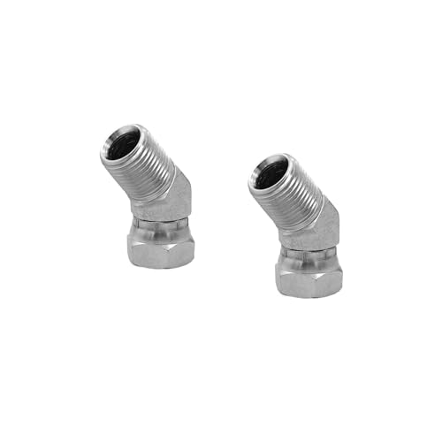 Image of (2-PACK) 1503-08-08 Hydraulic Hose Adapter Fitting 1 /2 inch Male (1 /2 inch-14NPTF) x 1 /2 inch Female Swivel (1 /2 inch-14NPSM) 45 Elbow SAE Pipe Joints Connector Carbon Steel