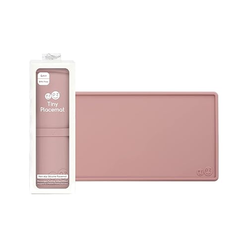 Image of ezpz Tiny Placemat (Blush) - 6 Months+ - Non-Slip, 100% Silicone Placemat for Infants and Toddlers - Fits on Most Highchair Trays - Rolls-Up - Baby Led Weaning Supplies
