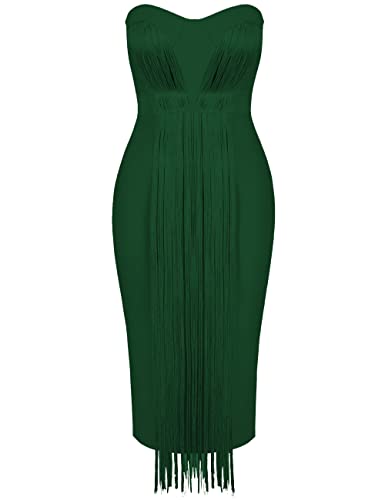 UONBOX Women's Strapless Elegant Tassel Tube Dress Bodycon Party Bandage Dress2