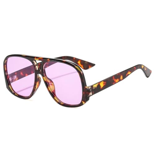 Lunettes de soleil rétro UV400 pour femme et homme au style léopard violet tendance