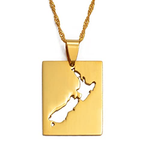 Collar De Cadena Con Mapa De Nueva Zelanda,Atractivo Amuleto De Joyería Geométrica Con Colgante De Mapa De Nueva Zelanda Para Hombres Y Mujeres,Joyas Con Adornos Patrióticos,Oro,Cadena De 60 Cm