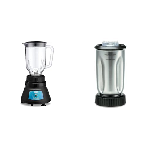 Bundle of Waring Commercial Countertop Bar Blender, BevBasix™ Light Duty + Waring Commercial CAC37 Complete Stainless Steel Container with Blade and Lid, 32-Ounce,Silver