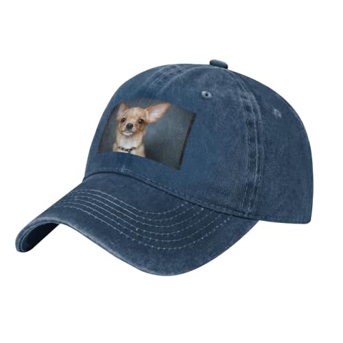 Bonito gorro de mezclilla vintage con estampado de chihuahua, sombrero de perfil bajo para hombres y mujeres, gorras de béisbol de estilo retro, azul marino, Talla única