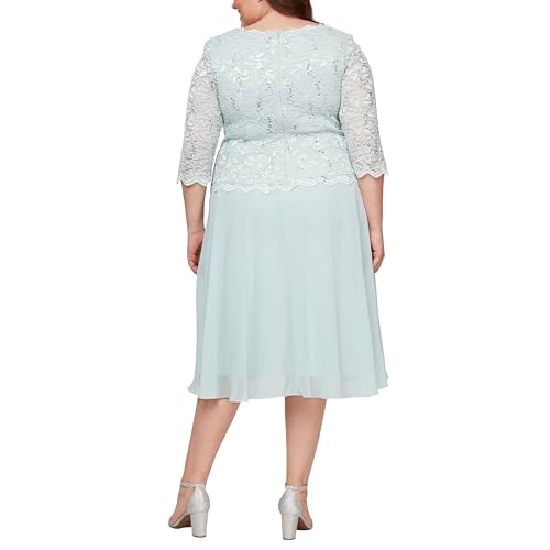 Image of Alex Evenings Women's Tea Length Embroidered Bodice Mother of The Bride Gown, Wedding Guest Dress
