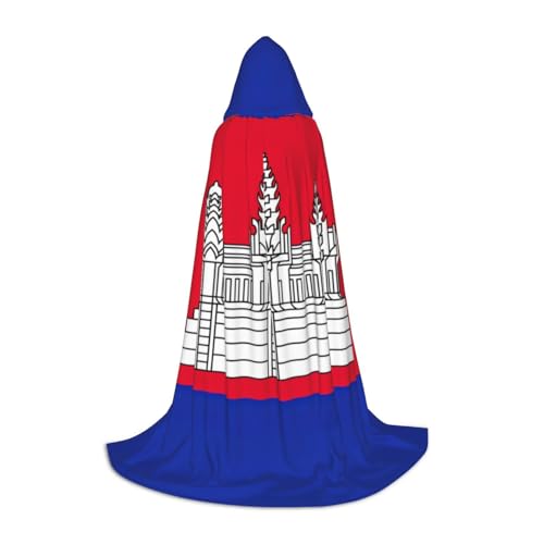 Cape drapeau Cambodge à capuche longue pour Halloween et bals masqués