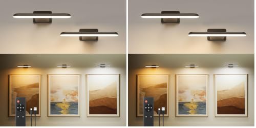 Image of FULEN 4 Pack Picture Lights for Wall,Art Lights for Painting,Battery Operated Wall Sconce Rechargeable,LED Wall Light Cordless with Remote, Frame,Gallery,Dartboard Lights No-Drill,Black