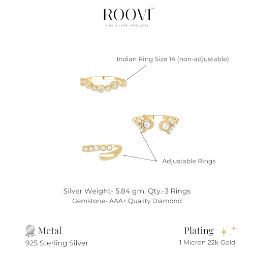 Image of ROOVI Pure 925 Sterling Silver AD Ring For Women I Certificate of Authenticity & 925 Hallmark I American Diamond Gold Plated Rings