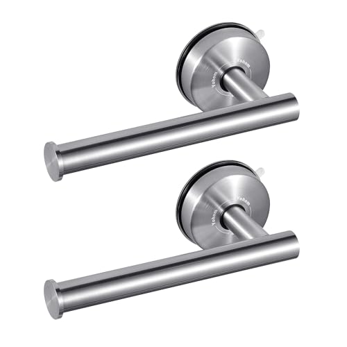 YOHOM Suction Cup Toilet Paper Holder No Drill Wall Mount Stainless Steel Tissue Roll Holder Strong Waterproof Bathroom Toilet Paper Holders,Brushed Finish, 2 PCS