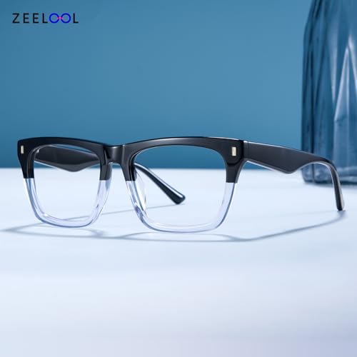 Image of Zeelool Rectangle Glasses Frames for Men, Acetate Eyeglasses Eyewear Frame with Clear Lens & Metal Hinges ZJGA996987