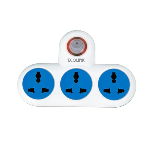 Image of EcoLink PowerPlus T-Multiplug 6A Extension | Compact & Portable Power Strip | Home, Office & Travel | Overload & Short Circuit Protection | Pack of 1