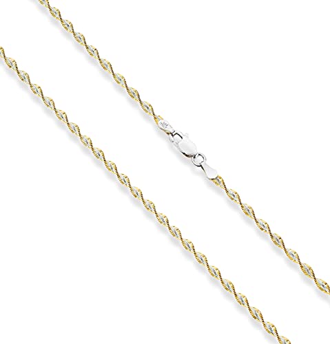 Miabella 925 Sterling Silver Italian Solid 2.5Mm Two-Tone Twisted Herringbone Chain Necklace For Women Necklace Made In Italy (Length 16 Inches) #TOP2
