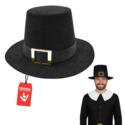Nicky Bigs Novelties Black Pilgrim Hat Puritan Hat For Men Amish Hats For Men Puritan Costume Mens Pilgrim Costume For Mens With Gold Buckle
