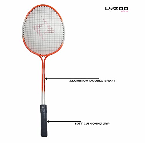 Image of LYZOO Set of 1 Pair Double Shaft Badminton Racquet Air Tube Aluminium Shaft with 3pc Nylon Shuttle Cork | Soft Grip | Light Weight | Strung Badminton Racquet | Gym Equipment for Home Gym Workout