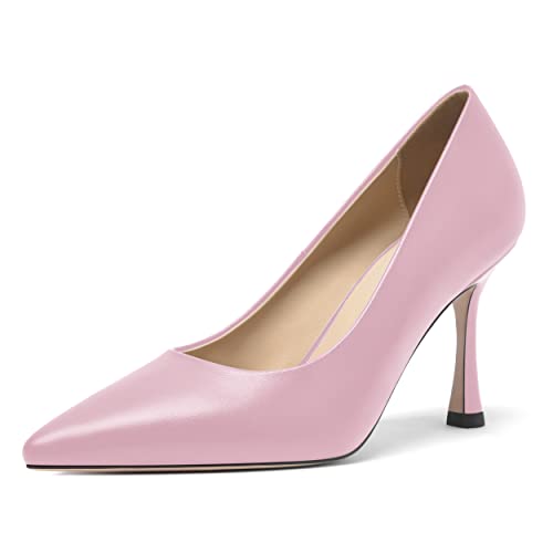 FOGEENA Womens Matte Slip On Pointed Toe Dress Wedding Stiletto Leather High Heel Pumps Shoes 3.14 Inch