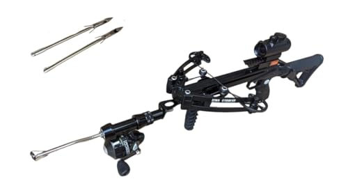125lbs Mini Striker Fishing Crossbow Bassmaster Kit, Includes red dot Sight, rig with guideline and Fishing Arrows