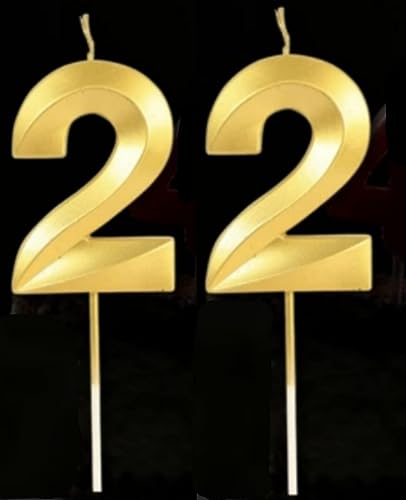 Image of Number Candles3 Inch For Birthday, Wedding, Engagement, Valentines Day Celebration, Bridal Shower, Bachelors Decoration Gold (Numerical No 22), Wax, Unscented
