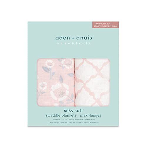 Image of aden + anais Silky Soft Swaddle Blanket, Boutique Muslin Blankets for Girls & Boys, Baby Receiving Swaddles, Ideal Newborn & Infant Swaddling Set, Perfect Shower Gifts, 2 Pack, Stencil