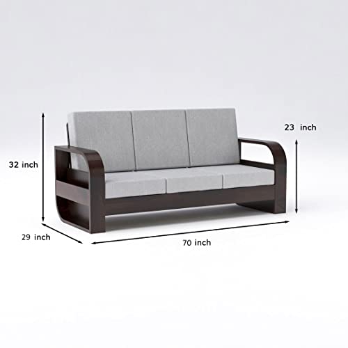 Image of Douceur Furnitures Solid Sheesham Wood 5 Seater Sofa | Five Seater Sofa Set with Coffee Table for Living Room, Cafe, Office | (Walnut Cushion Grey)
