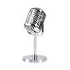Glewi Retro Microphone Prop: Classic Gold Dynamic Style Decor for Stage Parties Photography, Non-Functional Plastic Replica with Stand (6.5x2 Inch)(Black retro) #3