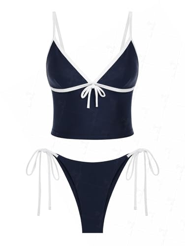 seamoly Tankini rayé à nouer sur les côtés, bleu foncé, Taille L seamoly Tankini rayé à nouer sur les côtés, bleu foncé, Taille L