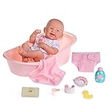 8 piece Layette Deluxe Bathtub Gift Set | JC Toys - La Newborn | 14' Life-Like Smiling Vinyl Newborn Doll w/ Accessories | Pink | Waterproof |Ages 2+