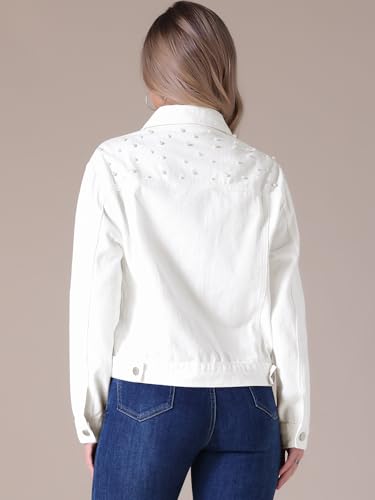 Women's Bride Jean Jacket Trendy Spring Long Sleeve Button Up Pearl Denim Jackets4