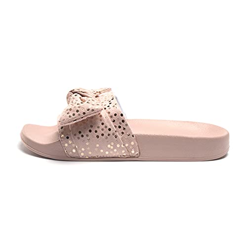Image of FUNKYMONKEY Women's Bowknot Slides Sandals Comfort Casual Beach Slippers | Soft Denim Fabric Upper & Comfortable EVA Sole, Lightweight Slip-On Slides for Summer, Beach, Pool, and Daily Casual Wear