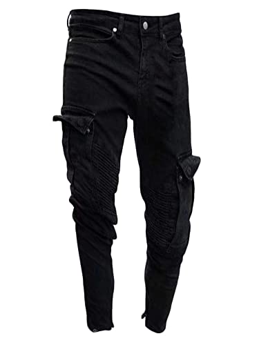 Andongnywell Men's Distressed Biker Skinny Jeans Man's Ripped Stretch Slim Fit Denim Pants Trousers