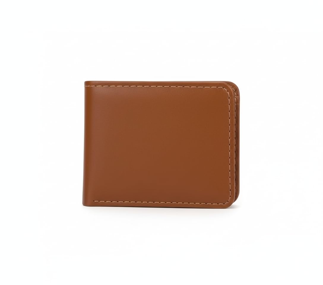 Cruelty-Free Bifold Wallet, Tan Vegan Leather, Slim Design with Multiple Card Slots, Premium Contrast Stitching, 10 x 9.5 x 2 cm-image-13