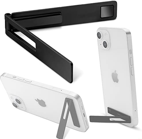 OBHEI Mini Phone Kickstand, Folding Invisible Portable Metal Cell Phone Stand Holder for Desk, Compatible with iPhone, Samsung and All Cellphones, Black