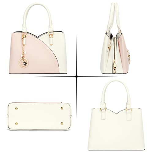 Kkxiu Triple Compartments Purses And Handbags For Women Fashion Ladies Satchel Shoulder Top Handle Bag (White Pink) #TOP2