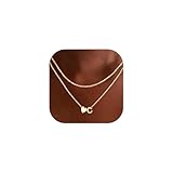 FOCALOOK Double Layer Gold Necklace for Women - Heart & C Initial Pendant | Stainless Steel Gold Letter Choker Necklaces Jewelry Birthday for Her