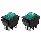 Heschen Interruptor basculante ON-OFF DPDT 6 terminales luz verde iluminado 16A 250VAC 2 unidades