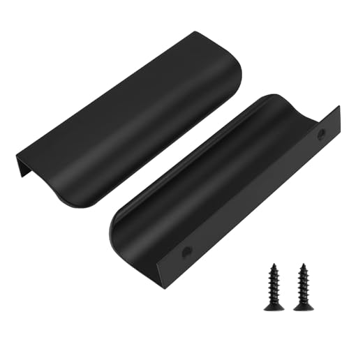 Image of Goldenwarm Black Cabinet Handles 3-3 /4 Inch 10 Pack, Finger Pulls for Cabinets, Edge Pull for Dresser Drawers, Aluminum Alloy, Modern Kitchen Hardware for Dresser Bathroom Closet and Cupboard