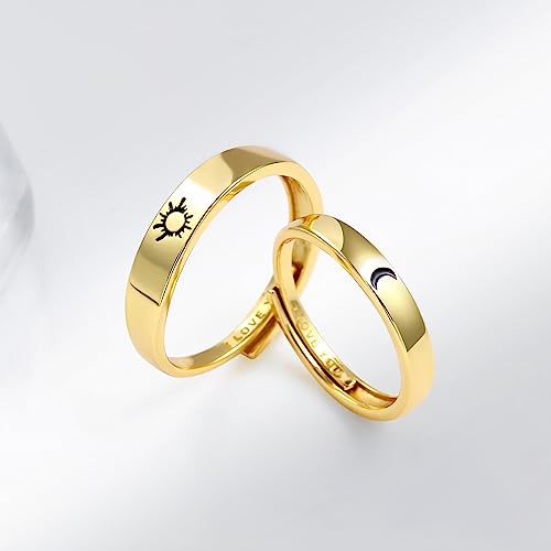 Image of Beydodo 925 Silver Rings Custom Adjustable Sun and Moon Matching Rings Engraved I Love You Couples Rings Wedding