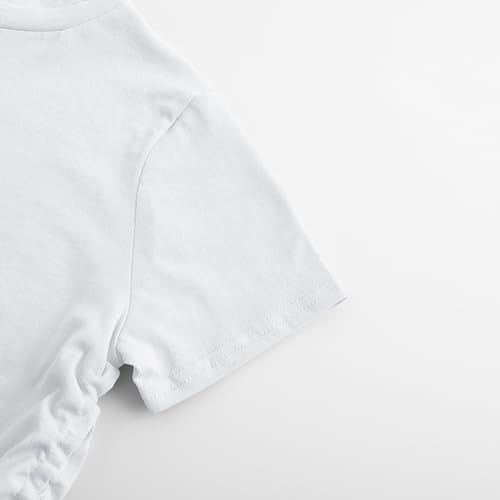 Image of Girl's Graphic Crop Top Summer Tee Drawstring Side Tie Knot Hem Round Neck Short Sleeve T-Shirts