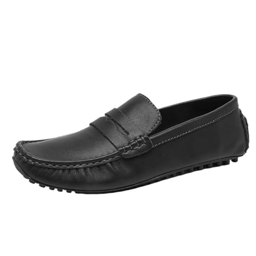 Anti-Slip Comfortable Fashion Outdoor Slip On Mens Loafers Solid Color Leather Driving Flat Heel Loafers
