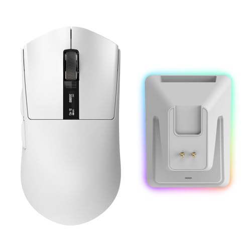 Image of TECWARE EX1 Lightweight Gaming Mouse | 26K DPI Wireless Mouse with OLED Display | 59g Ultra-Light Design | RGB Charging Dock | Tri-Mode Connectivity 2.4GHz /Bluetooth /Wired with Grip Tape | White